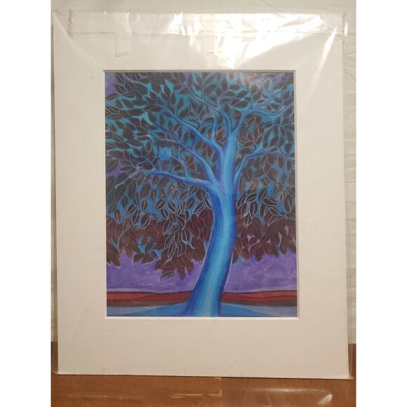 Colorful Blue Night Tree Original Art Print Katie Sevigny 8" X 10" 11/850